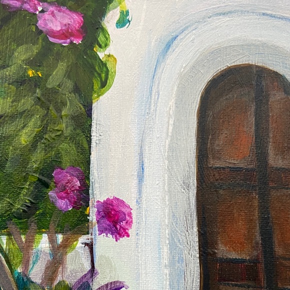 Greek Island Courtyard Floral Wall Art with Purple and Green Accents - Picture 5 of 6